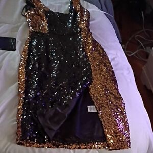 French Connection Black and Gold Sequin Dress